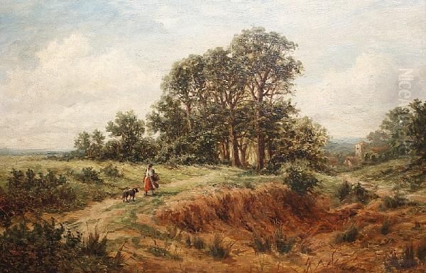 A Girl And Her Dog On A Country Path Oil Painting by Edmund Morison Wimperis