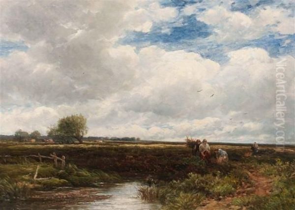 Faggot Gatherers In An Extensive Landscape Oil Painting by Edmund Morison Wimperis