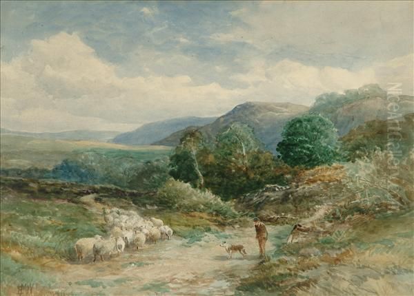 V.p.r.i. Shepherd With Sheep Oil Painting by Edmund Morison Wimperis