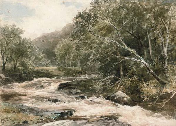 A River In Spate Oil Painting by Edmund Morison Wimperis