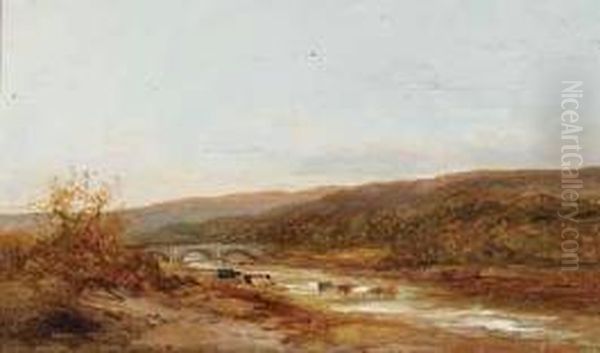 Cattle In Extensive River Landscape Oil Painting by Edmund Morison Wimperis