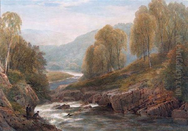 Fishing On The River Llugwy Oil Painting by Edmund Morison Wimperis