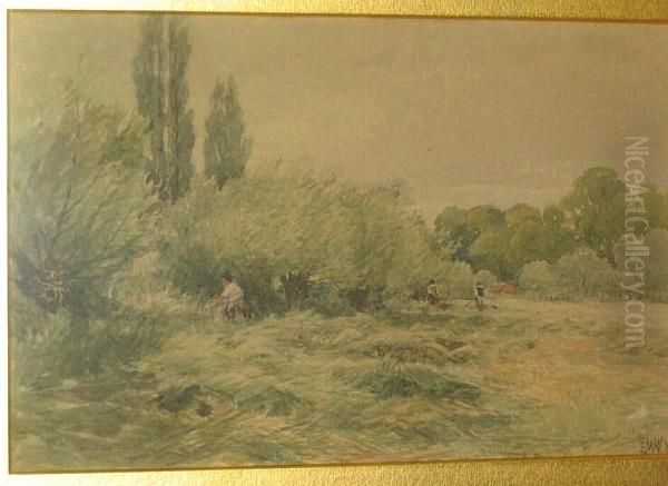 Country Meadow With Labourers Oil Painting by Edmund Morison Wimperis