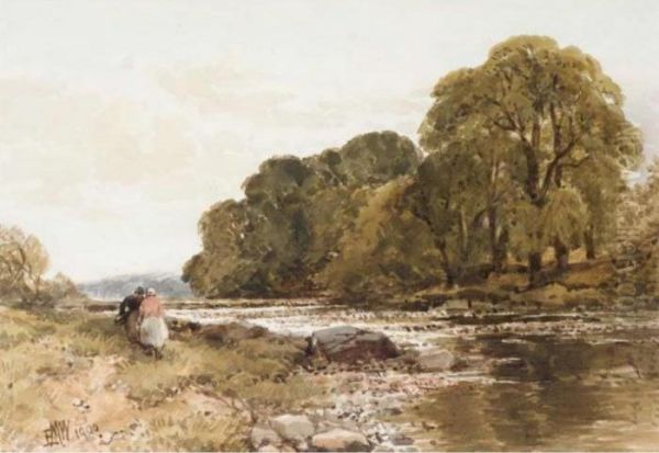 Figures By A River Oil Painting by Edmund Morison Wimperis