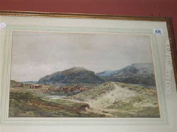 Cattle Watering In A Hillside Landscape Oil Painting by Edmund Morison Wimperis