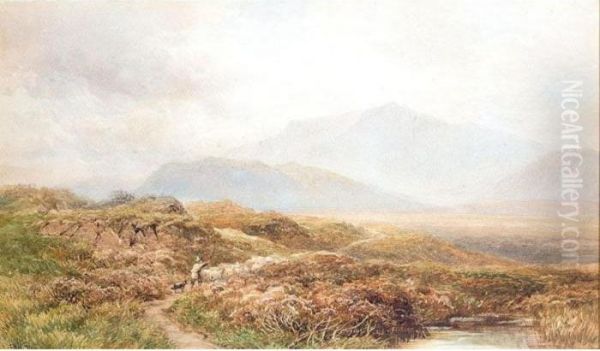 Shepherd And His Flock In A Highland Landscape Oil Painting by Edmund Morison Wimperis