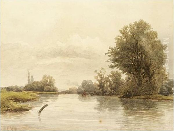 A River Landscape Oil Painting by Edmund Morison Wimperis