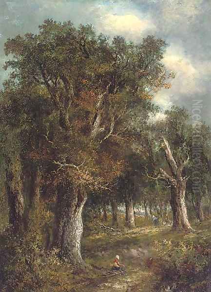 Figures in a woodland Oil Painting by Joseph Thors