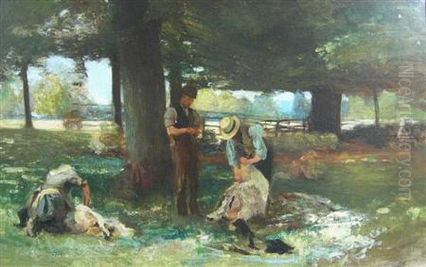 Sheep Shearing Oil Painting by James Lawton Wingate