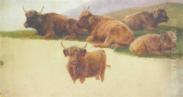 Highland Cattle Resting Oil Painting by James Lawton Wingate