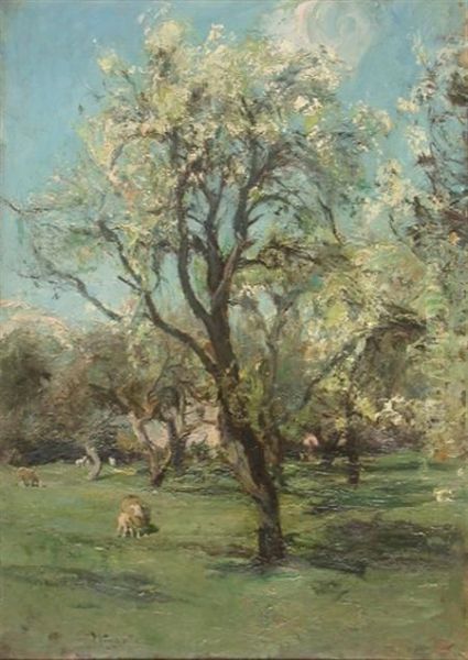 Sheep Beneath Blossoming Trees Oil Painting by James Lawton Wingate