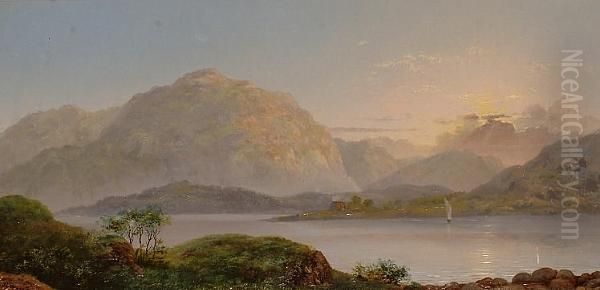 Highland Landscape With A Boat On A Lake Oil Painting by James Lawton Wingate