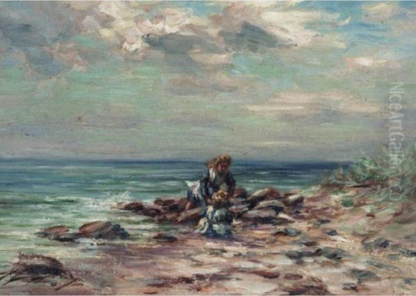 Playing At The Beach Oil Painting by James Lawton Wingate