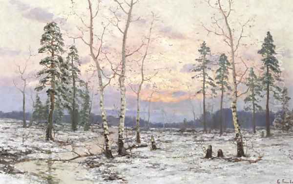 Birches in a Snowy Landscape Oil Painting by Eugen Taube