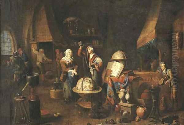 A piskijker A woman visiting the doctor in his studio, his assistants at work nearby Oil Painting by Gerard Thomas