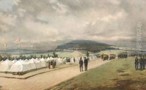 Military Review and Encampment Oil Painting by Franz Teichel