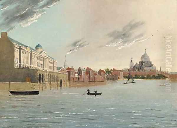 Somerset House and St. Pauls from the Thames Oil Painting by Daniel Turner