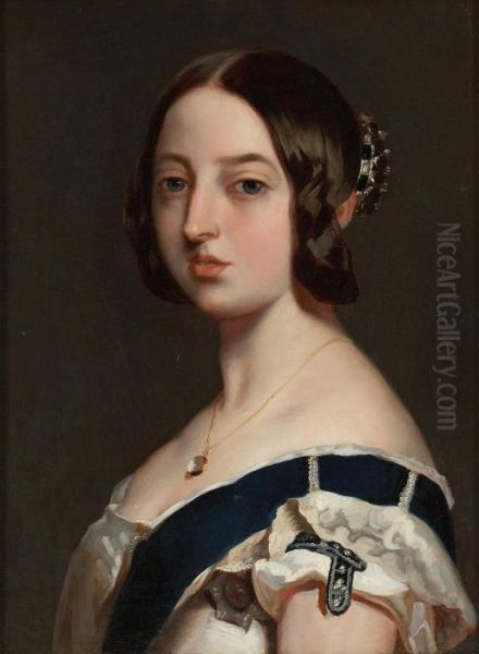 Head And Shoulder Portrait Of Queen Victoria Oil Painting by Franz Xavier Winterhalter