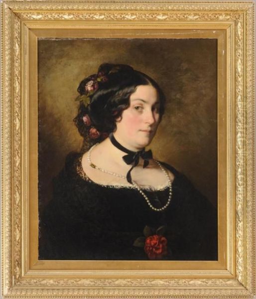 Portrait Of A Woman With Black Ribbon Around Her Neck Oil Painting by Franz Xavier Winterhalter