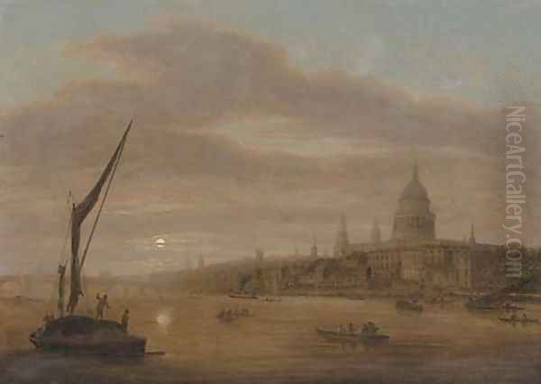 St. Paul's Cathedral from the Thames, early evening Oil Painting by Daniel Turner