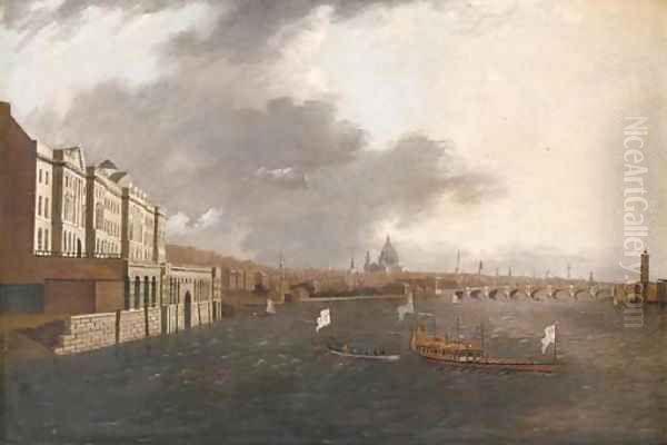 The Thames at Somerset House, with St. Paul's beyond Oil Painting by Daniel Turner