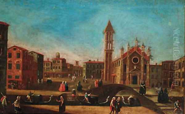 A capriccio view of a Venetian piazza Oil Painting by Francesco Tironi