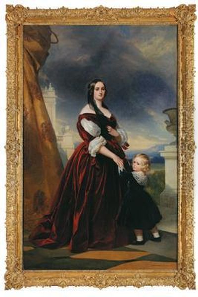 Ritratto Di Rappresentanza A 
Figura Intera Della Duchessa Rosalie Paulee Duchatel Con Suo Figlio Oil Painting by Franz Xavier Winterhalter