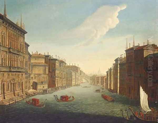 The Grand Canal, Venice, looking East from the Palazzo Balbi to the Rialto Bridge Oil Painting by Francesco Tironi