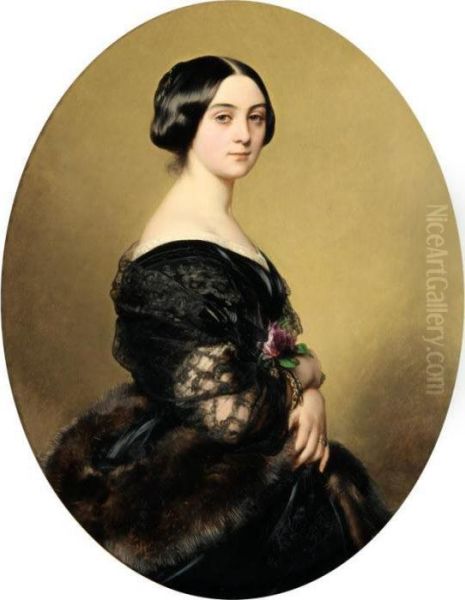 Portrait De La Baronne Henri Hottinguer, Nee Carolinedelessert Oil Painting by Franz Xavier Winterhalter