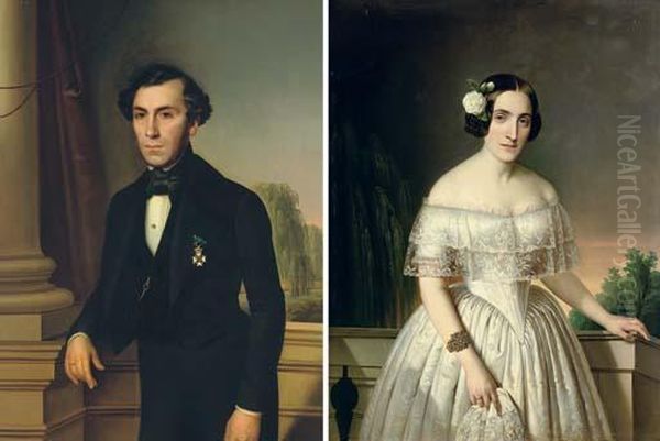 Portrait Of Pantia Ralli; And Portrait Of Mrs Pantia Ralli 
 Oil On Canvas Oil Painting by Franz Xavier Winterhalter