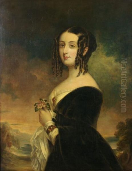 Lady In A Black Dress Oil Painting by Franz Xavier Winterhalter