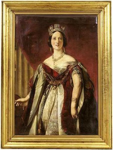 Portrait Of Queen Victoria, Three Quarter Length Standing Oil Painting by Franz Xavier Winterhalter