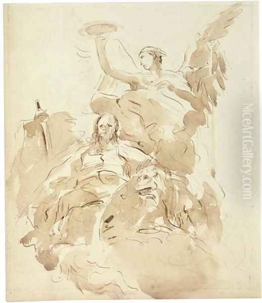 Saint Mark attended by an angel and a lion Oil Painting by Giovanni Domenico Tiepolo