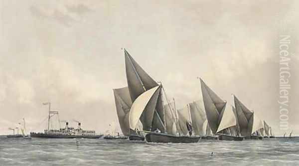 The arrival at Erith of the winning spritsail barges in the Fifth Annual Sailing Barge Match Oil Painting by Joshua Taylor