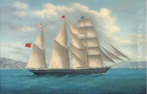 The barquentine Sparkling Foam in the Mediterranean off Naples Oil Painting by de Simone Tommaso