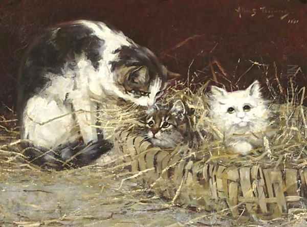 Kittens in a basket Oil Painting by Albert Julien Toefaert