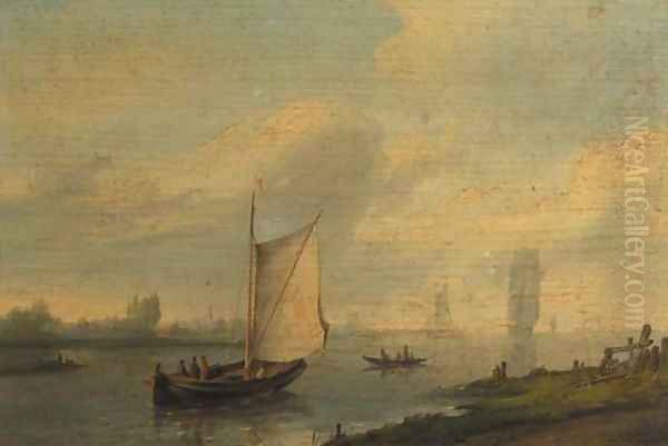 Shipping on a river Oil Painting by Pieter Hendrik Thomas