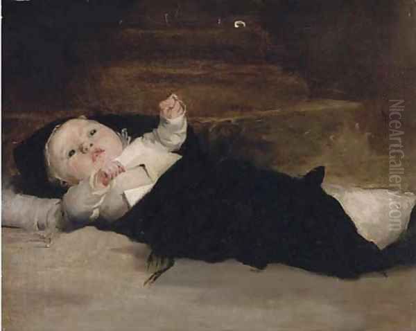 A baby in swaddling clothes Oil Painting by Henry Herbert La Thangue