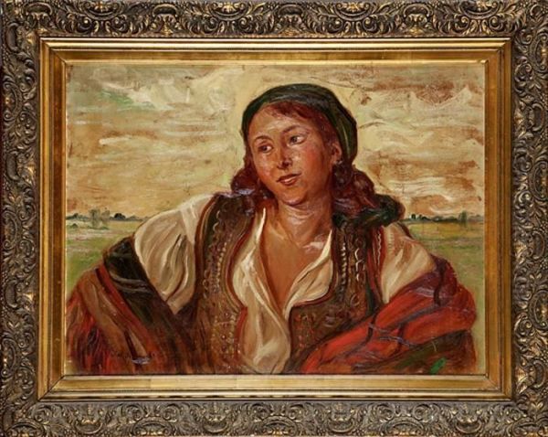 Portret Dziewczyny W Stroju Ludowym Oil Painting by Wincenty Wodzinowski