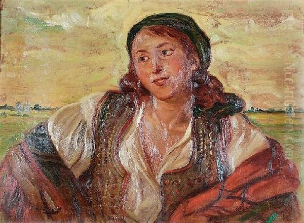 Dziewczyna W Chuscie Oil Painting by Wincenty Wodzinowski