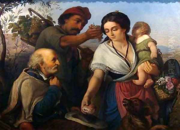 Nice Peasant Giving Alms Oil Painting by Ercole Trachel