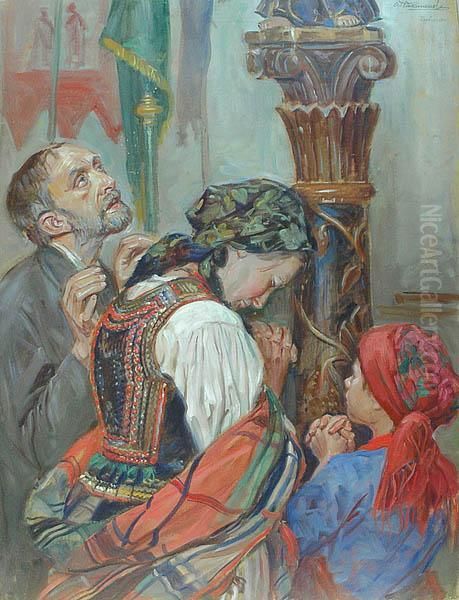 Modlitwa Oil Painting by Wincenty Wodzinowski