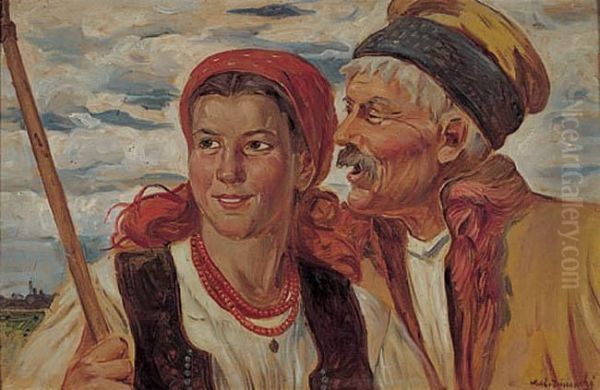 Zaloty Oil Painting by Wincenty Wodzinowski