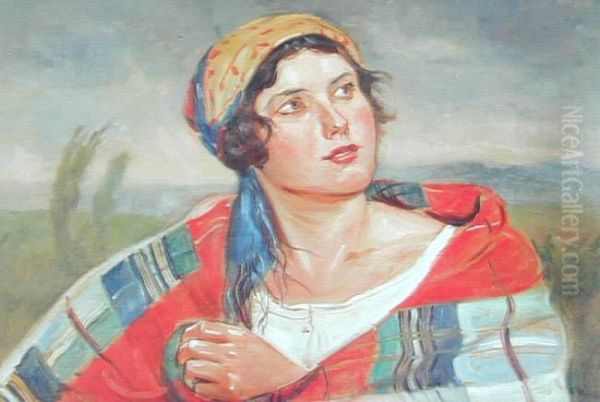 Wiejska Dziewczyna Oil Painting by Wincenty Wodzinowski