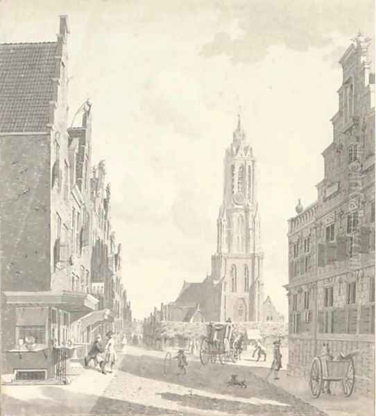 A view from the marketplace with the Nieuwekerk in Delft Oil Painting by Gerrit Toorenburgh