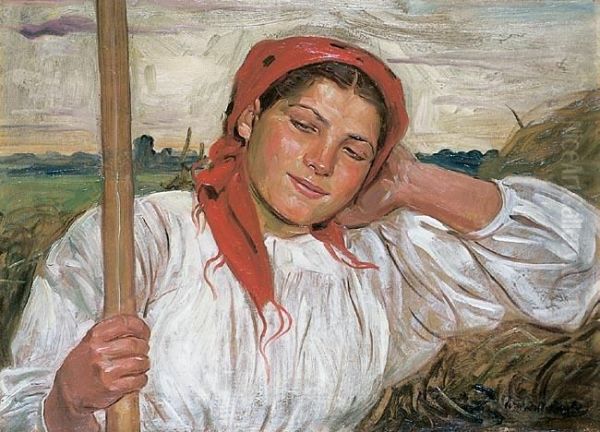 Sianokosy Oil Painting by Wincenty Wodzinowski