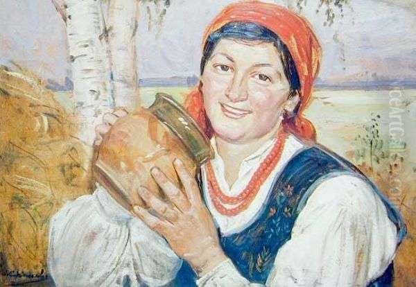 Kobieta Z Dzbanem Oil Painting by Wincenty Wodzinowski