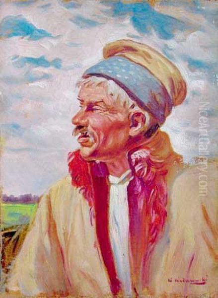 Portret Krakowiaka Oil Painting by Wincenty Wodzinowski