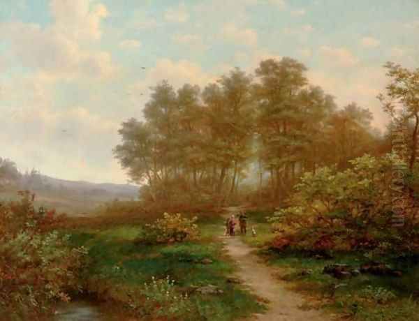 A sportsman conversing on a sunlit path Oil Painting by Jan Hermanus Melcher Tilmes