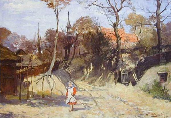 Na Drodze Wiejskiej, 1894 R. Oil Painting by Wincenty Wodzinowski